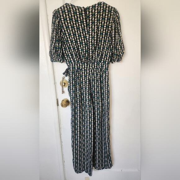 Anthropologie X Kachel Geometric blue green Jumpsuit medium 6 - Picture 4 of 11